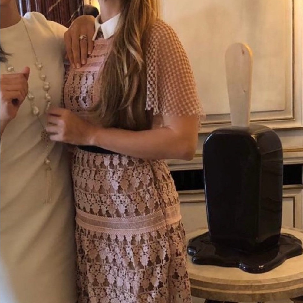 Self-Portrait Blush Pink Crochet Mini Dress (Above The Knee)With Contrast Collar